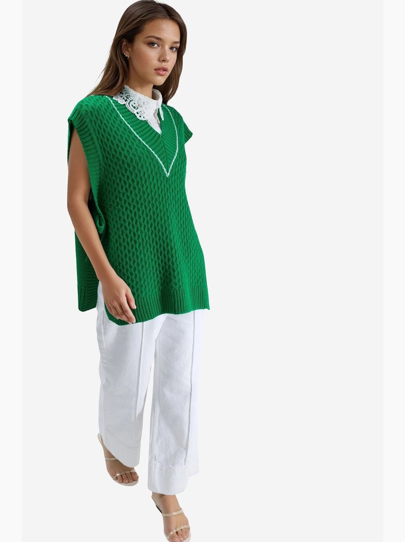 Sweater vest met patroon en strikdetail my fashion Groen - Kiabi