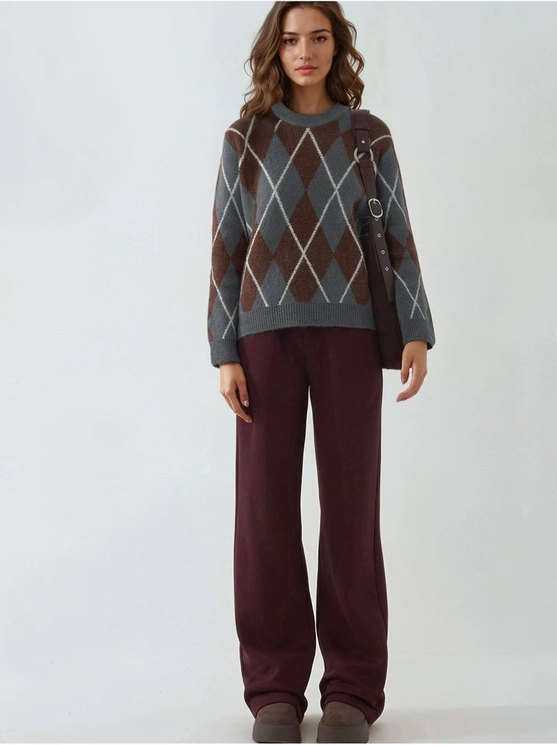 Sweatpants met wijde pijpen van katoenmix hiccup Bordeauxrood - Kiabi