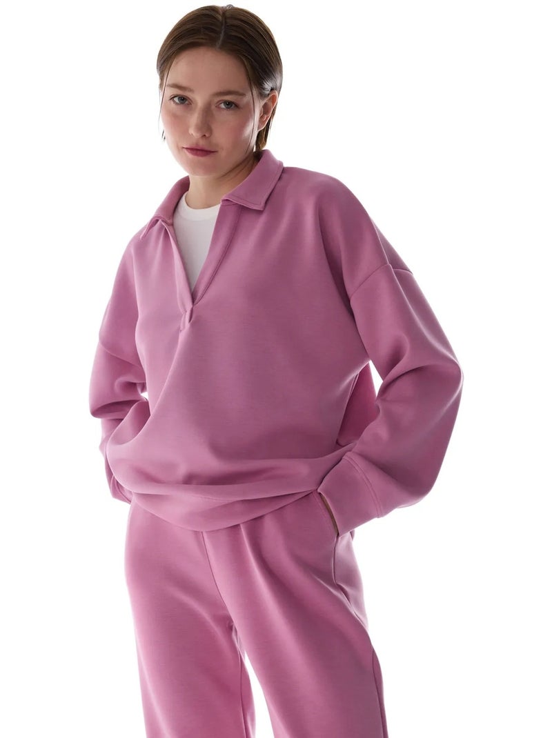 Sweatshirt à col polo en modal penti Vieux rose - Kiabi