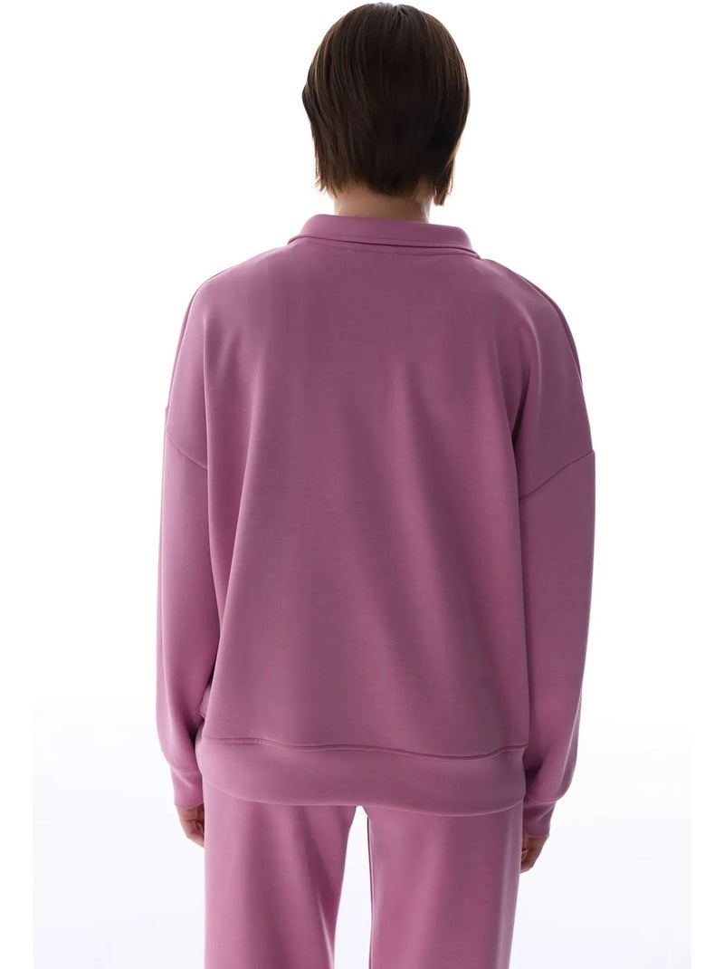 Sweatshirt à col polo en modal penti Vieux rose - Kiabi