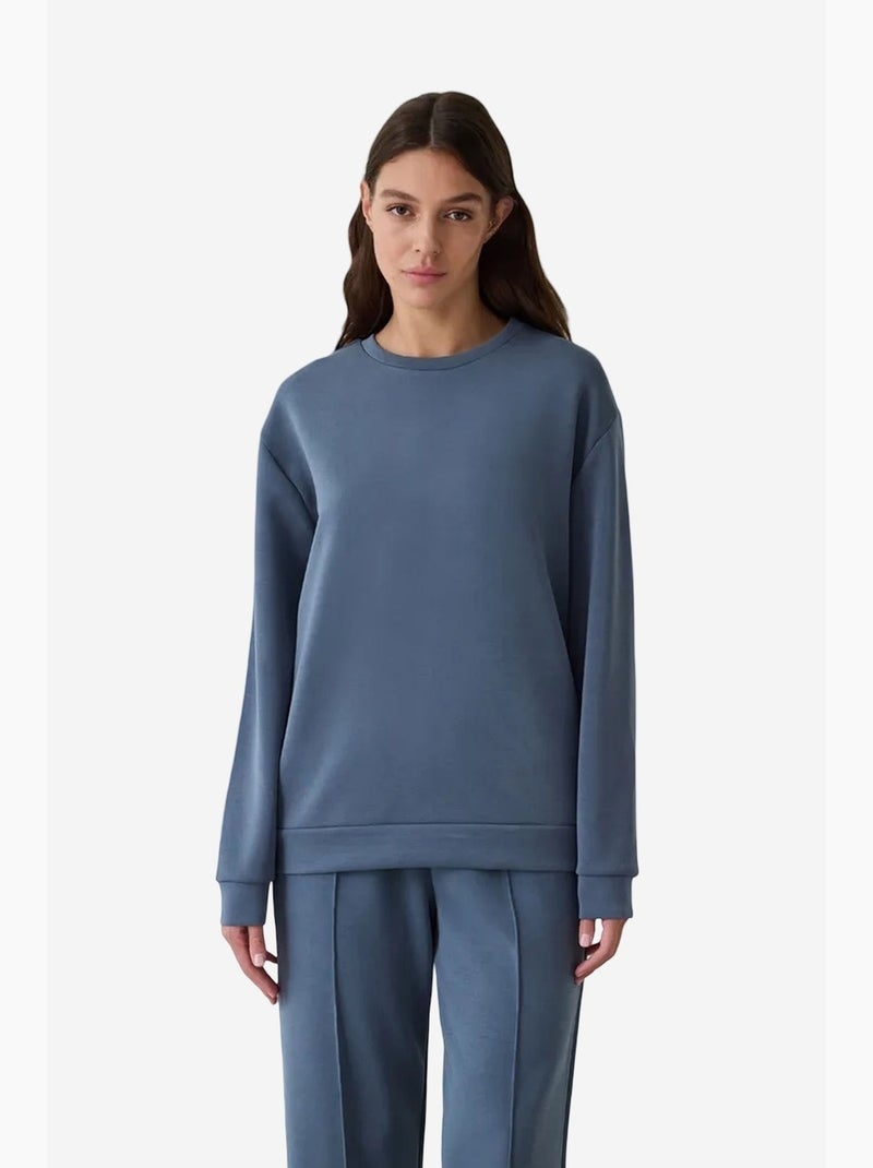 Sweatshirt court oversize à col rond en modal penti Bleu - Kiabi