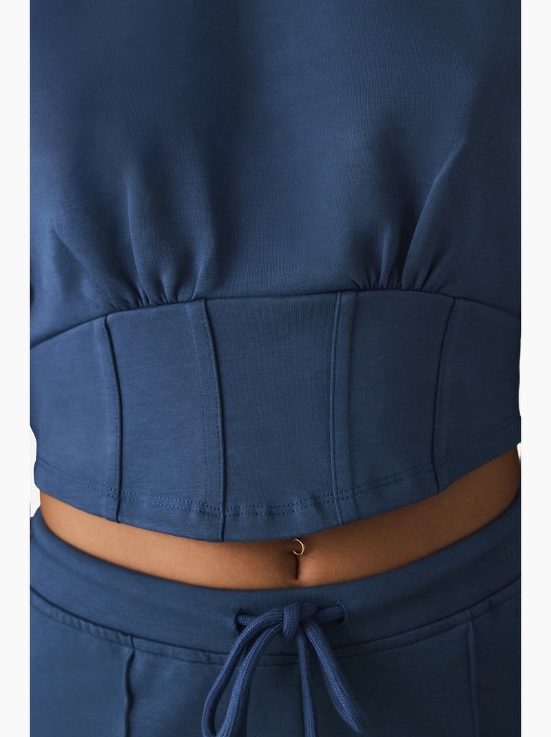 Sweatshirt crop à col rond belle line penti Bleu marine - Kiabi