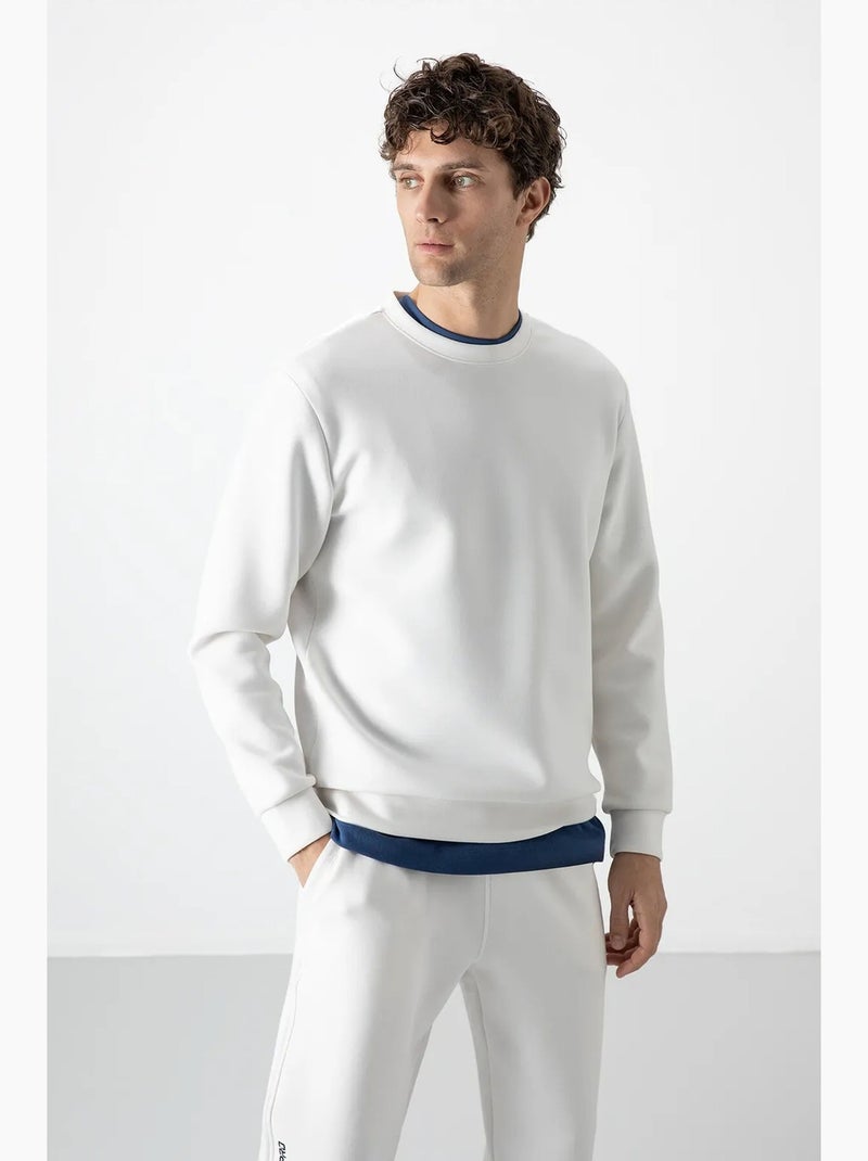 Sweatshirt homme uni à col rond tommy Blanc cassé - Kiabi