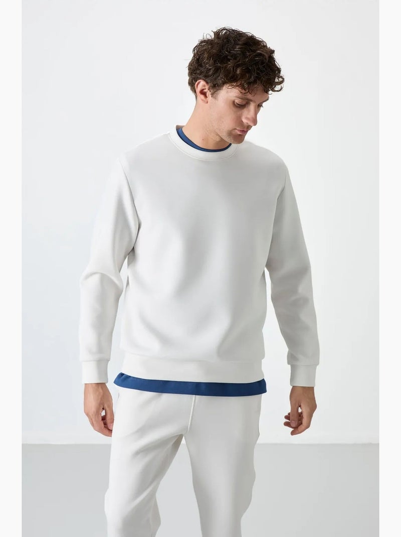 Sweatshirt homme uni à col rond tommy Blanc cassé - Kiabi