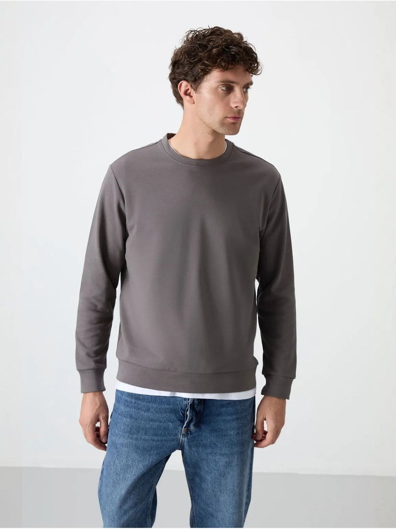 Sweatshirt homme uni à col rond tommy Gris Noir - Kiabi