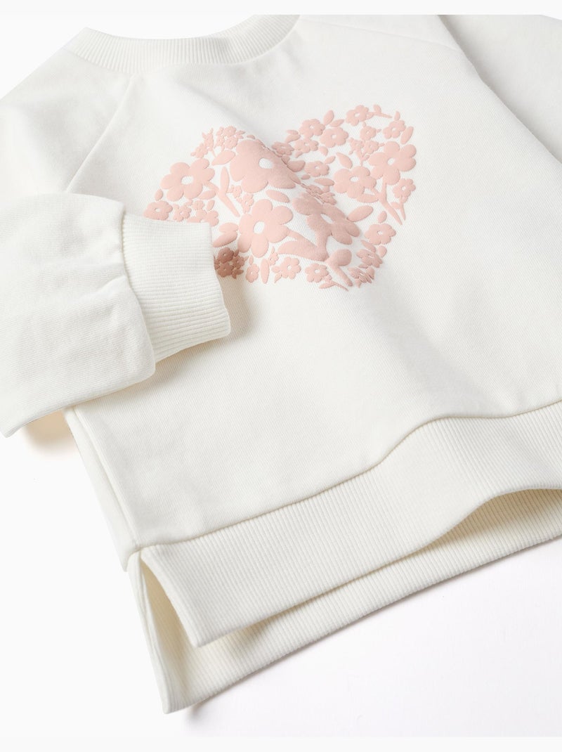 Sweatshirt met bloemenreliëfprint Wit - Kiabi