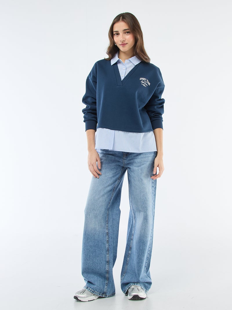 Sweatshirt met blouse-effect 2-in-1 Blauw - Kiabi