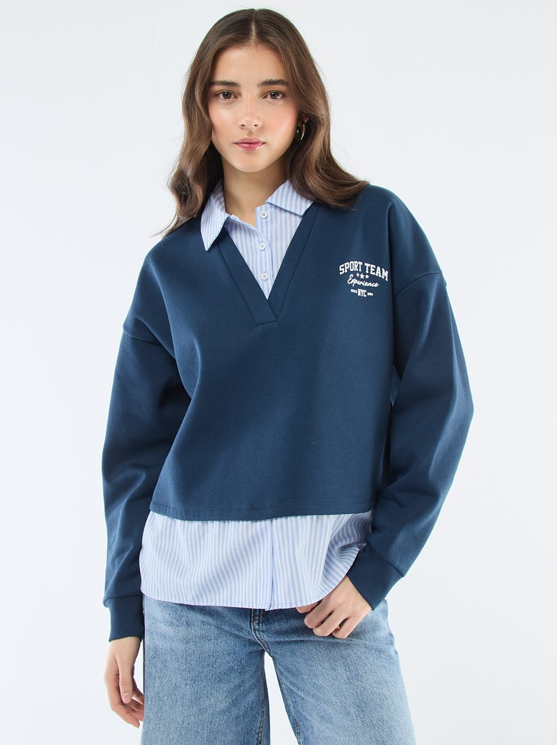 Sweatshirt met blouse-effect 2-in-1 Blauw - Kiabi
