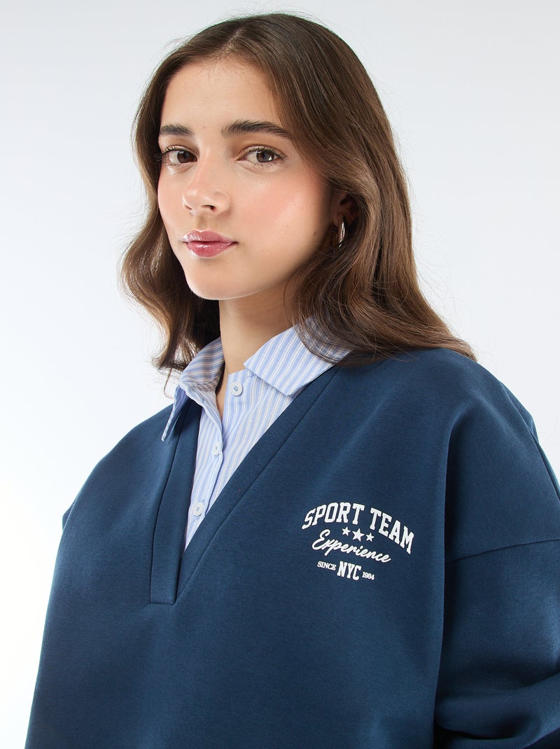 Sweatshirt met blouse-effect 2-in-1 Blauw - Kiabi