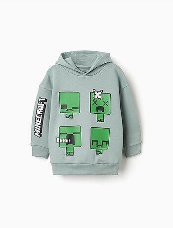 Sweatshirt met capuchon en geruwde voering met minecraft-print