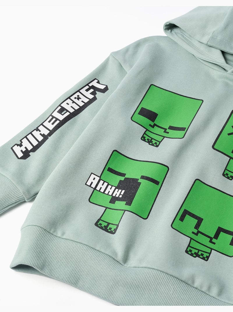 Sweatshirt met capuchon en geruwde voering met minecraft-print Groen - Kiabi