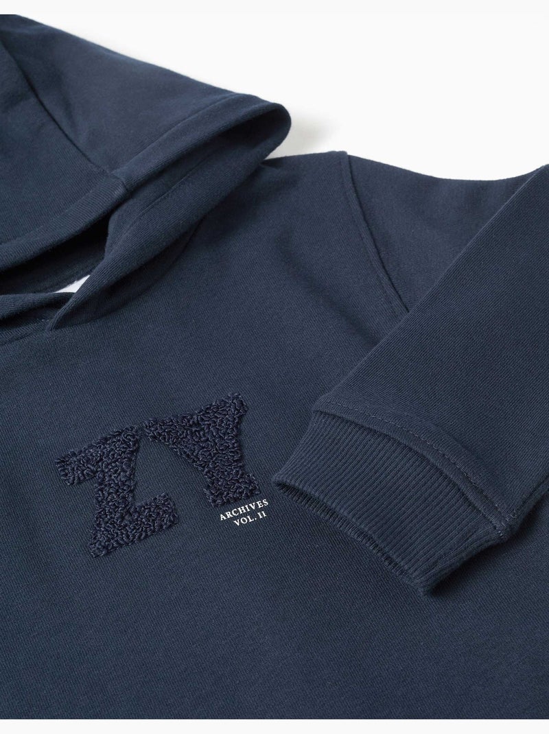 Sweatshirt met capuchon met zy bouclé borduursel Blauw Blauw - Kiabi