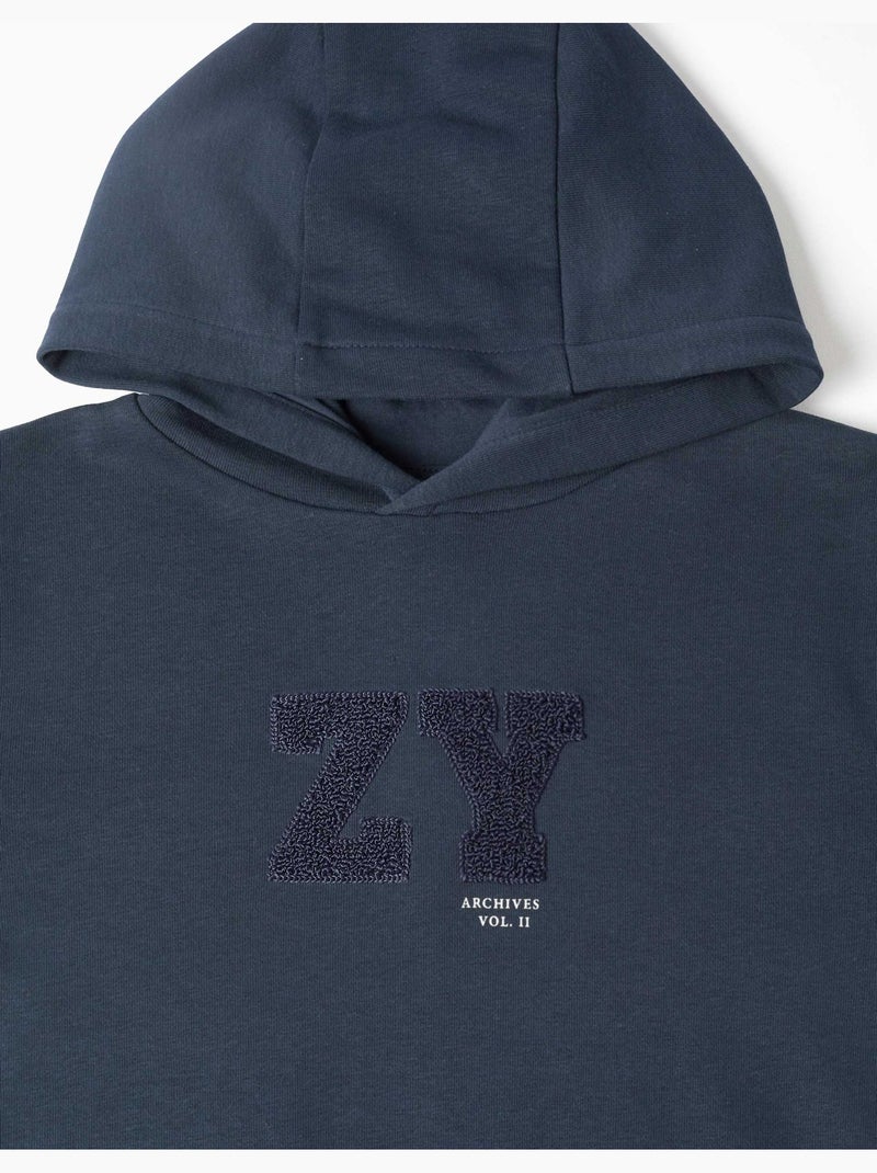 Sweatshirt met capuchon met ZY bouclé borduursel Donkerblauw - Kiabi