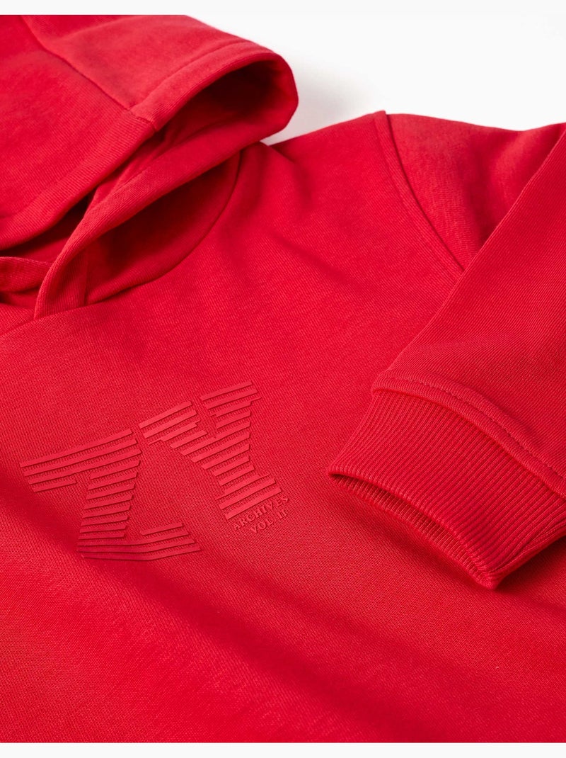 Sweatshirt met capuchon met zy reliëfprint Rood - Kiabi