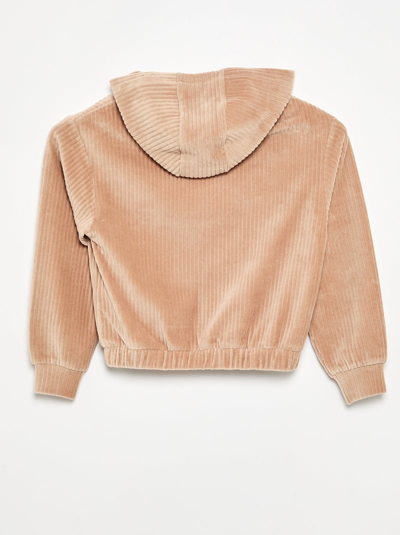 Sweatshirt met capuchon van geribde stof Biege - Kiabi