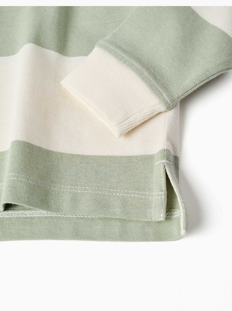 Sweatshirt met capuchon van katoen met strepen Lichtgroen - Kiabi