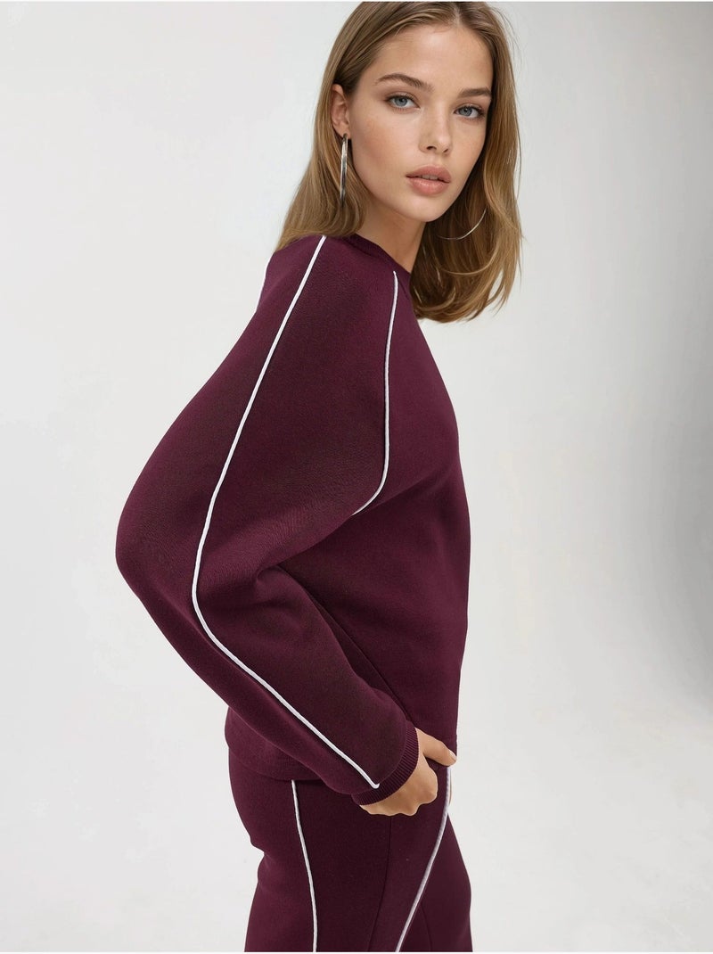 Sweatshirt met contrasterende bies en lange mouwen busem Bordeauxrood - Kiabi