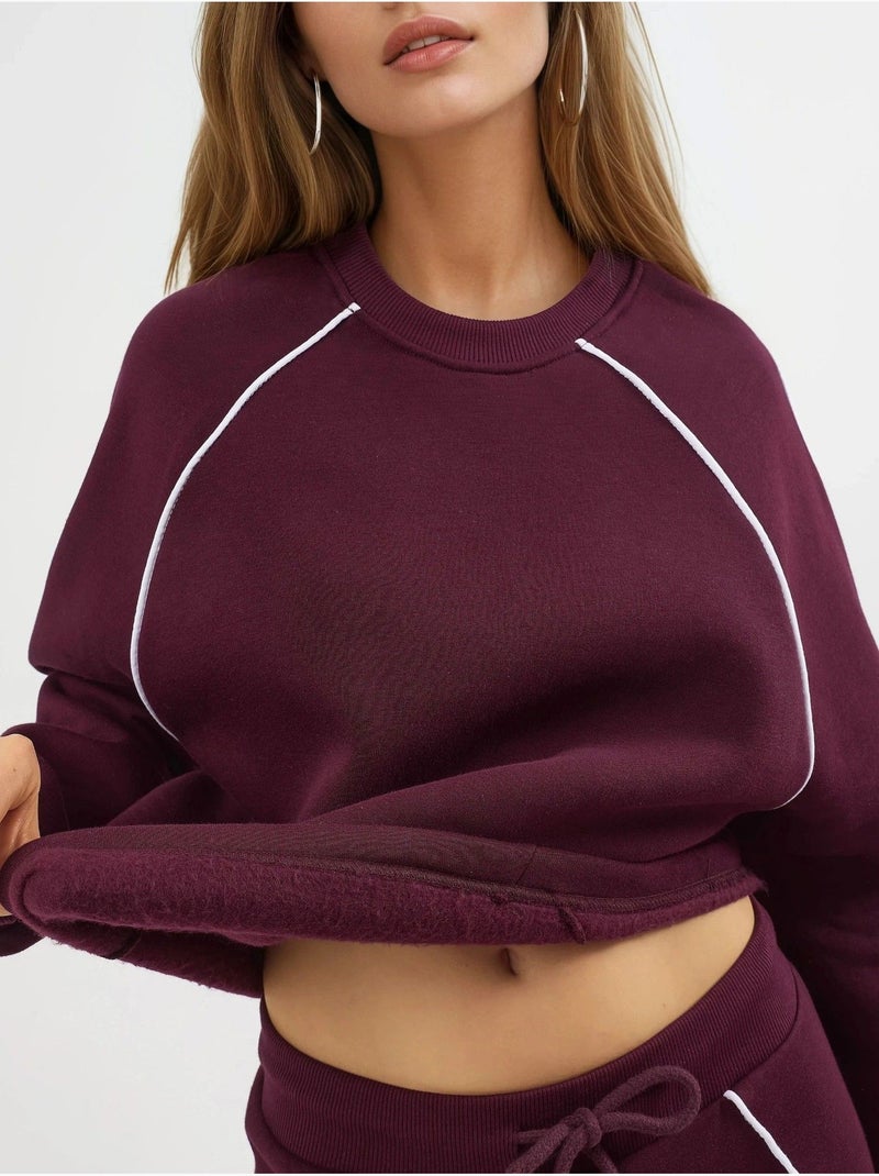 Sweatshirt met contrasterende bies en lange mouwen busem Bordeauxrood - Kiabi