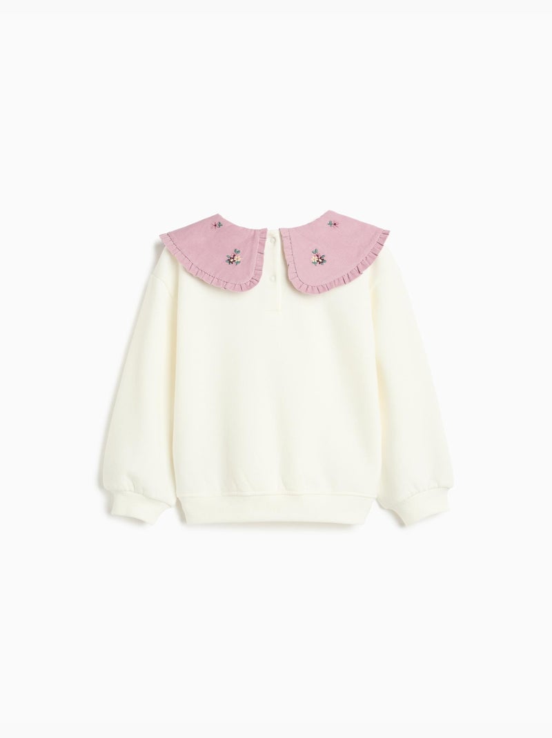 Sweatshirt met geborduurde kraag, mo fashion Wit - Kiabi