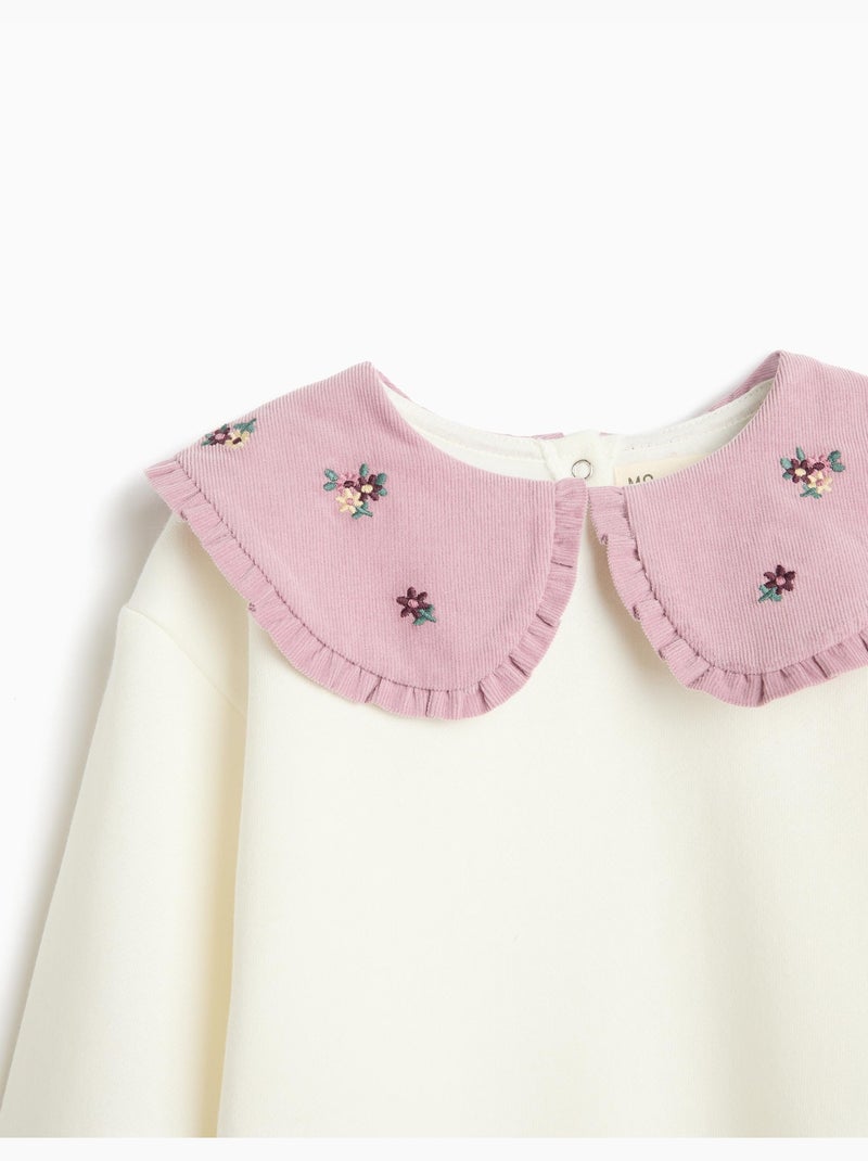 Sweatshirt met geborduurde kraag, mo fashion Wit - Kiabi