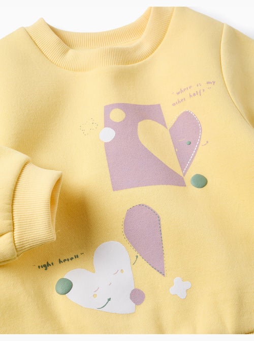 Sweatshirt met geborstelde stof en opgedrukte hartjes - Kiabi