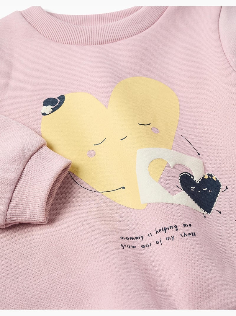 Sweatshirt met geborstelde stof en opgedrukte hartjes Lila-mauve - Kiabi