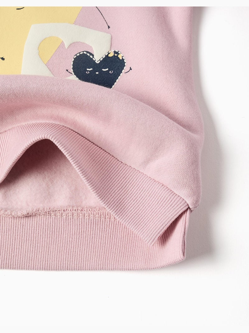 Sweatshirt met geborstelde stof en opgedrukte hartjes Lila-mauve - Kiabi