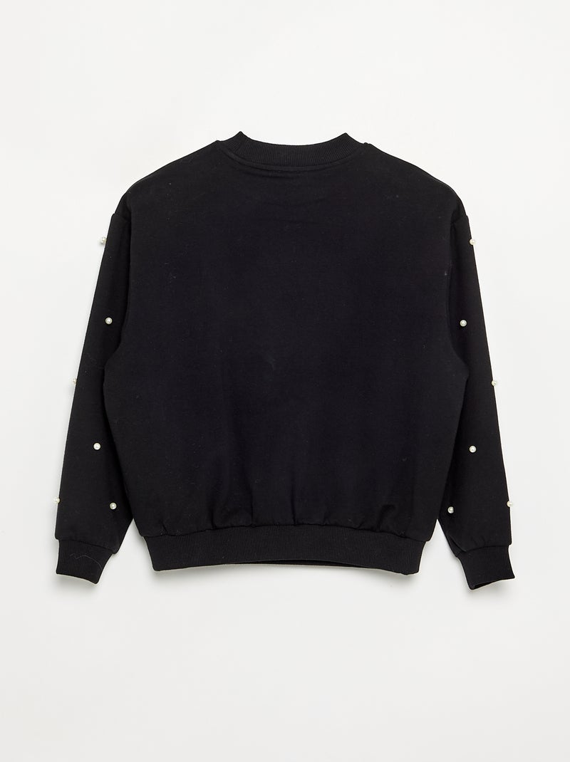 Sweatshirt met lange mouwen en parels Zwart - Kiabi