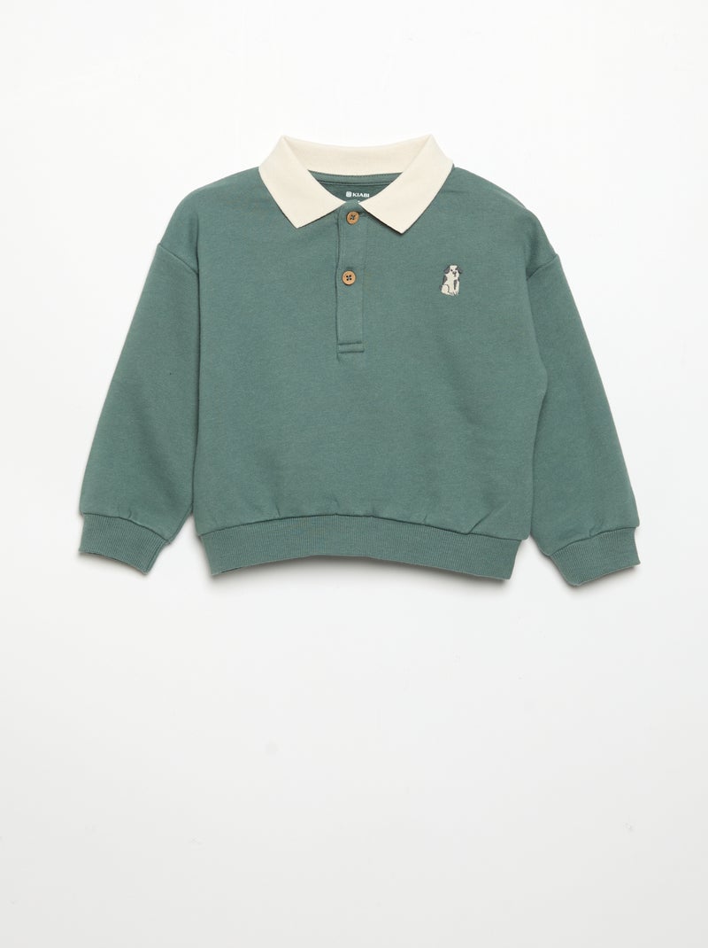 Sweatshirt met lange mouwen en polokraag Groen - Kiabi