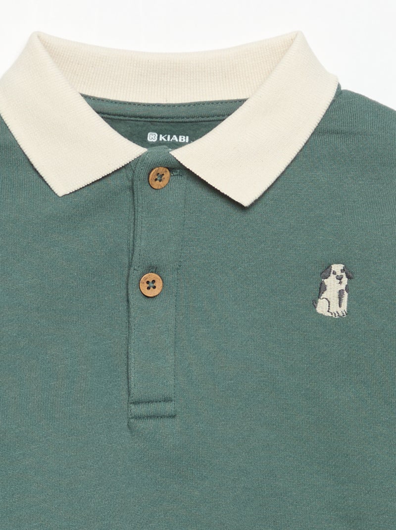 Sweatshirt met lange mouwen en polokraag Groen - Kiabi