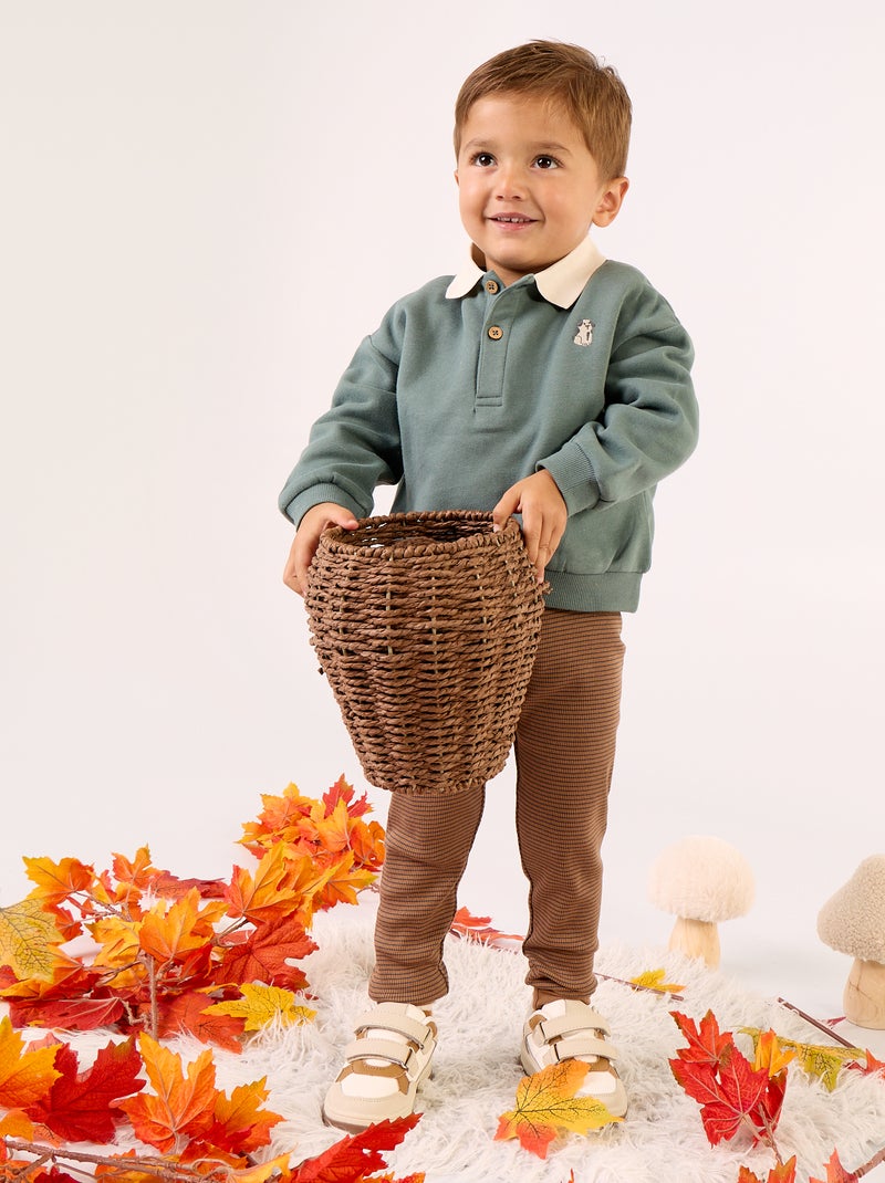Sweatshirt met lange mouwen en polokraag Groen - Kiabi