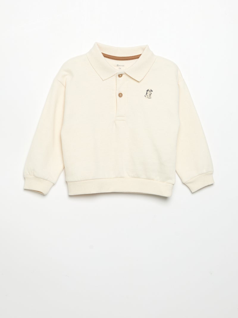 Sweatshirt met lange mouwen en polokraag Wit - Kiabi