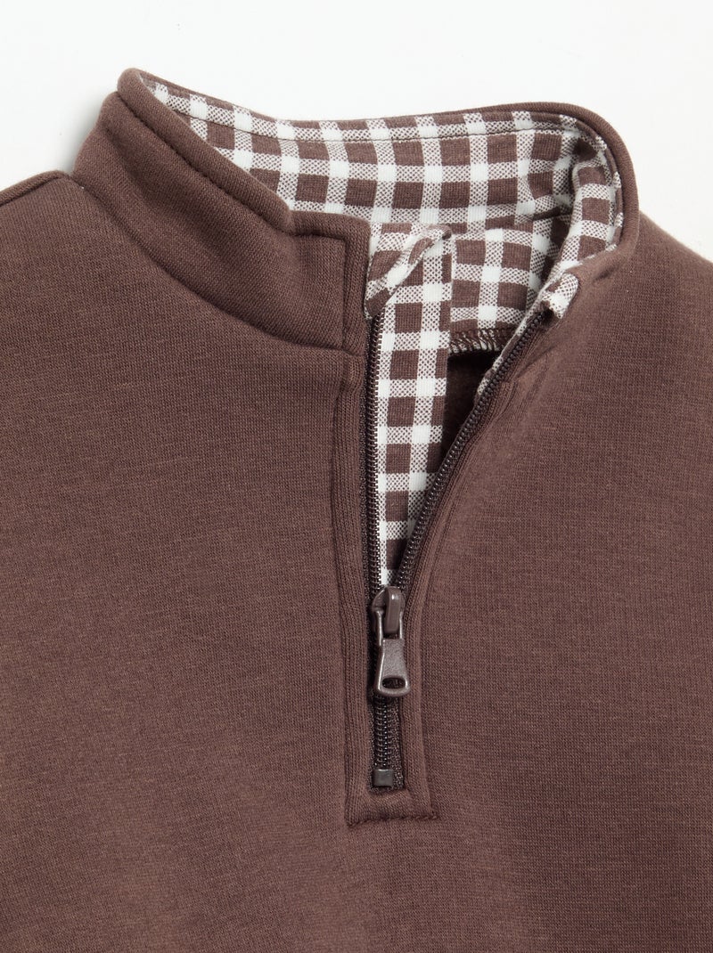 Sweatshirt met lange mouwen en ritskraag Bruin - Kiabi