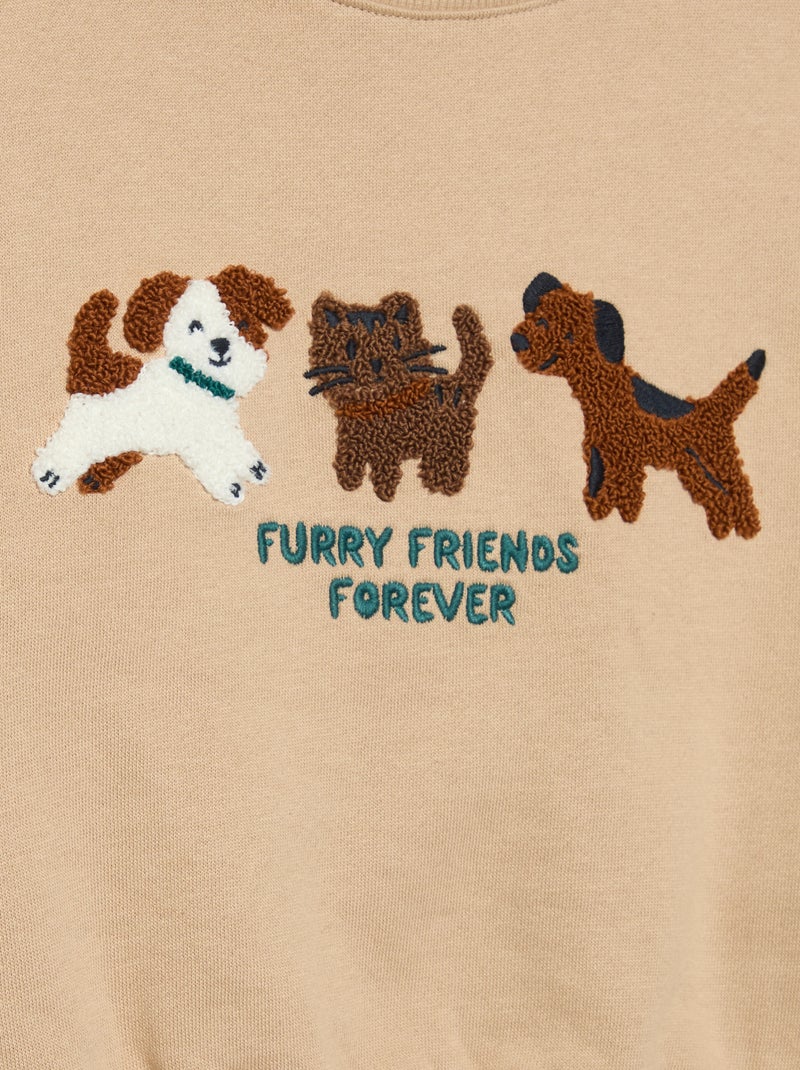 Sweatshirt met lange mouwen van fleece met animatie Biege - Kiabi