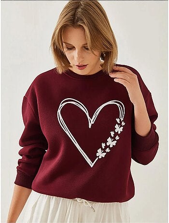 Sweatshirt met ronde hals en geborsteld garen met hartjesprint lucci
