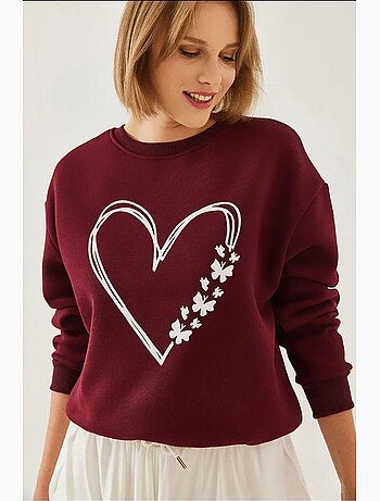 Sweatshirt met ronde hals en geborsteld garen met hartjesprint lucci
