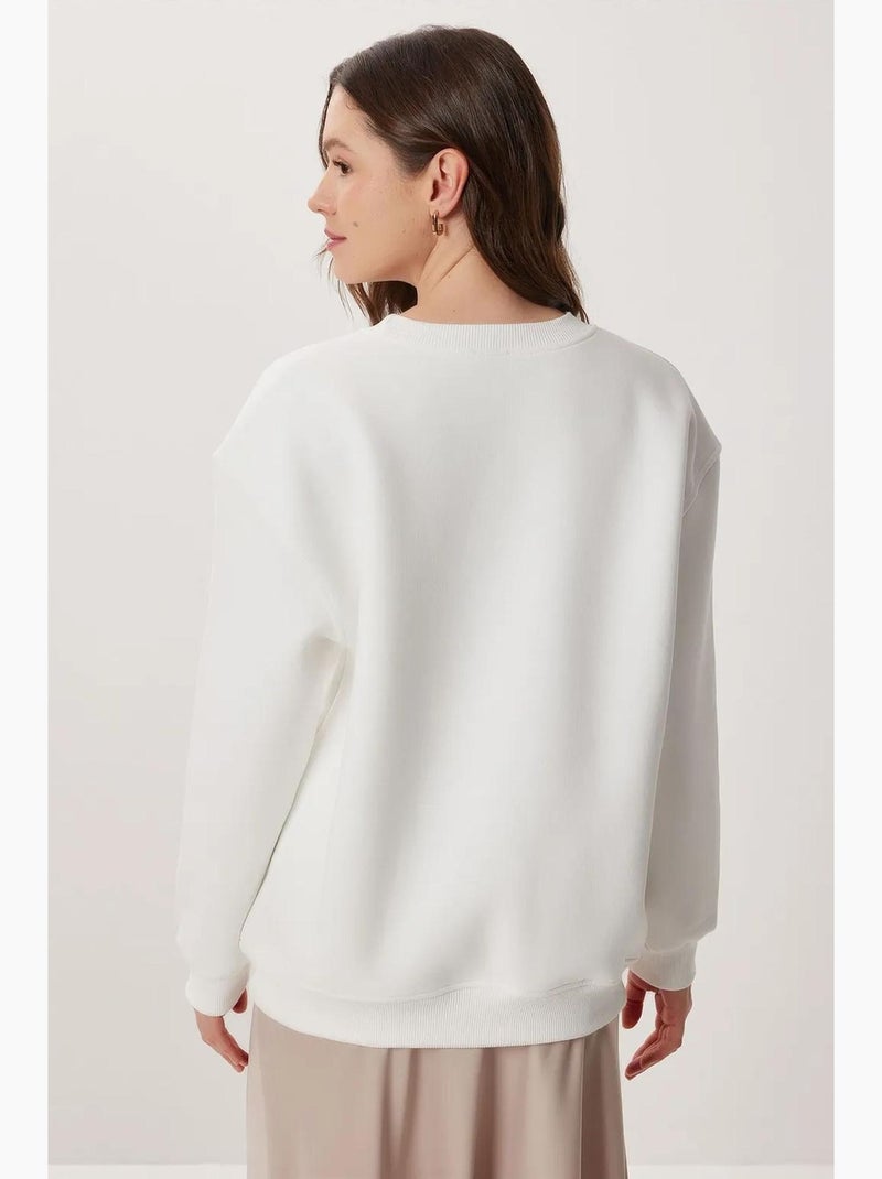 Sweatshirt met ronde hals, lange mouwen en gebreide afwerking istanbul Ivoor - Kiabi