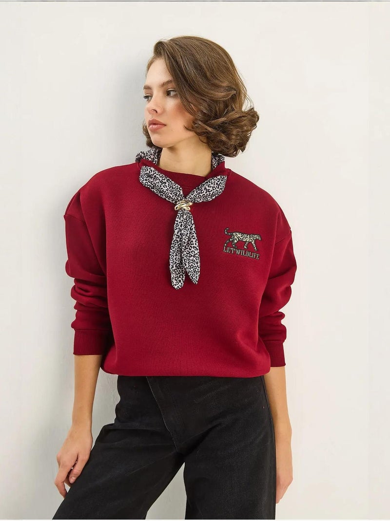 Sweatshirt met ronde hals met accessoire met print lucci Bordeauxrood - Kiabi