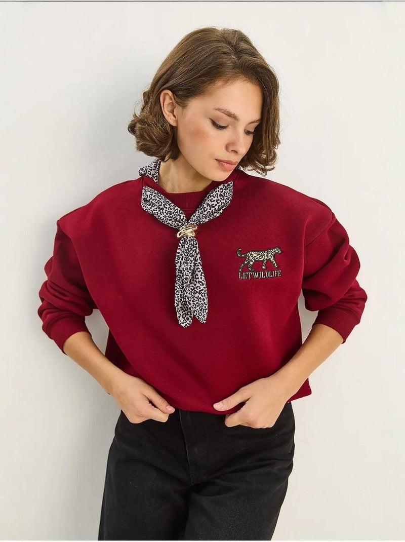 Sweatshirt met ronde hals met accessoire met print lucci Bordeauxrood - Kiabi