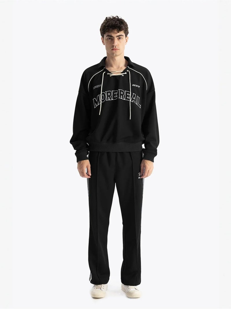Sweatshirt met trekkoordhals en print giesto Zwart - Kiabi