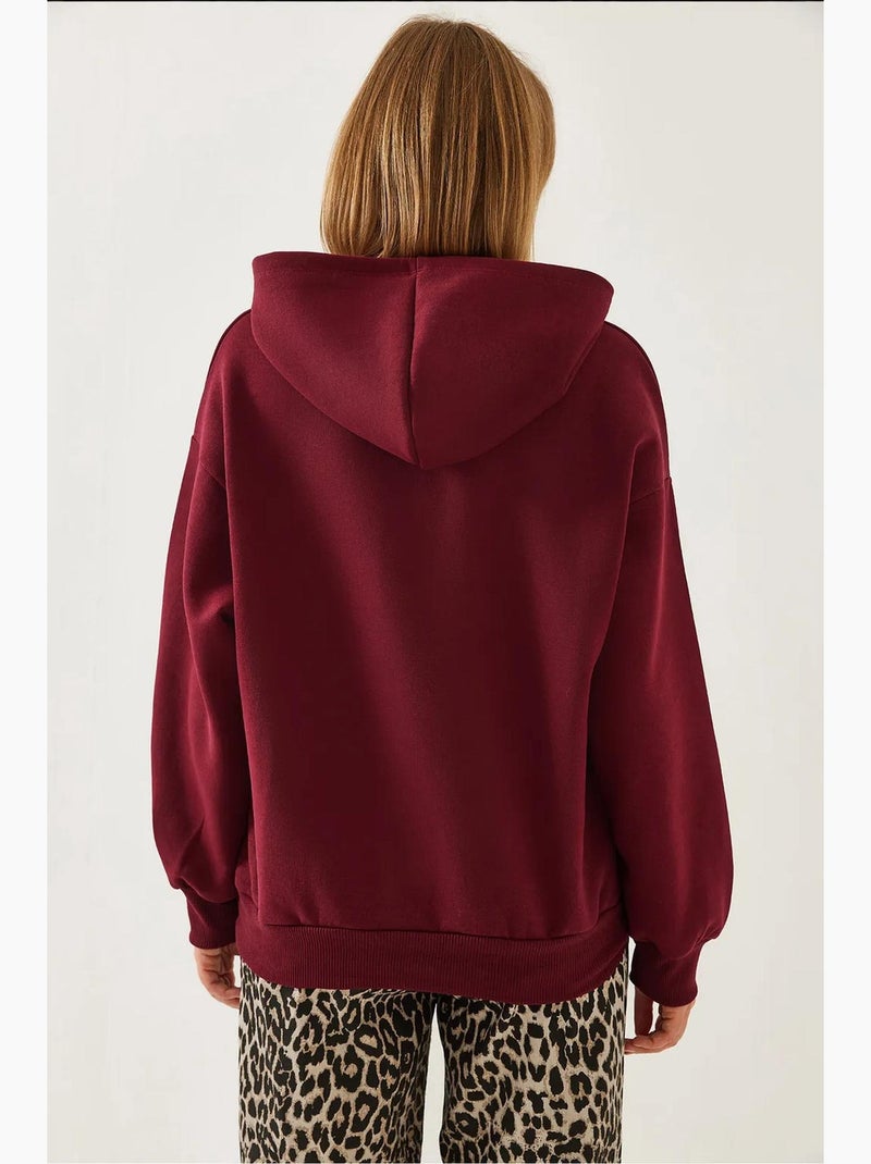 Sweatshirt met v-hals en capuchon lucci Bordeauxrood - Kiabi