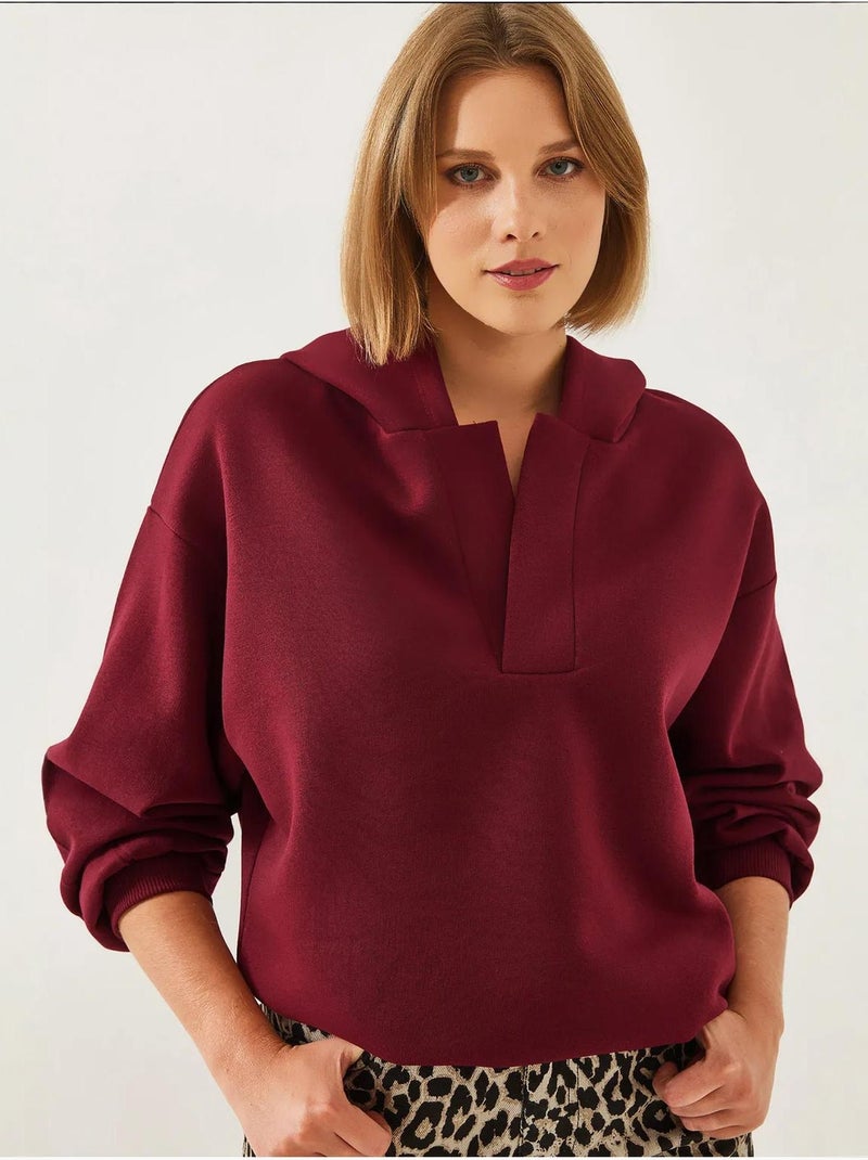 Sweatshirt met v-hals en capuchon lucci Bordeauxrood - Kiabi