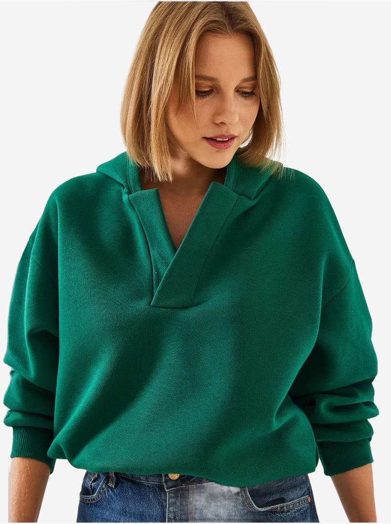 Sweatshirt met v-hals en capuchon lucci Groen - Kiabi