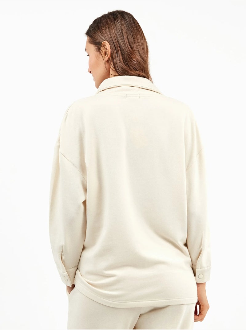 Sweatshirt molletonnée oversize col boutons Beige - Kiabi