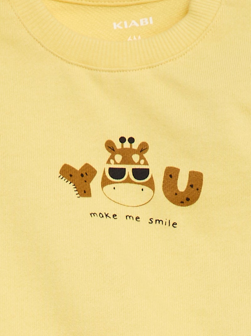 Sweatshirt van lichte joggingstof met print Geel - Kiabi