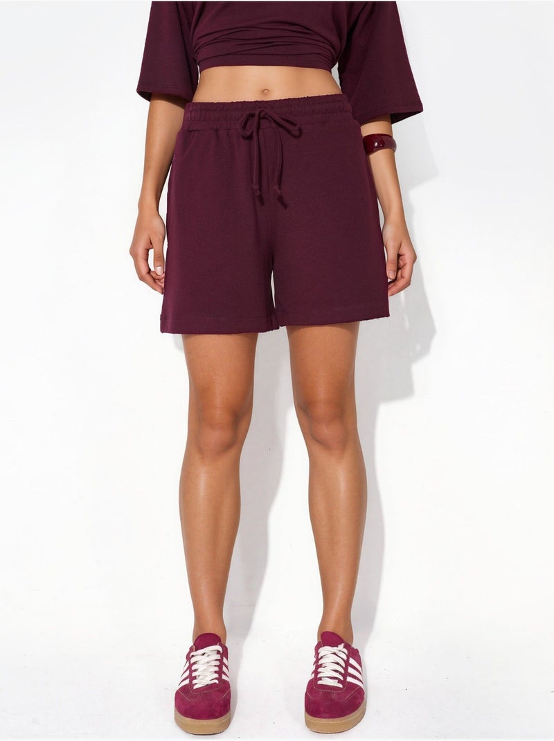 Sweatshorts met trekkoord en mid-waist busem Bordeauxrood - Kiabi