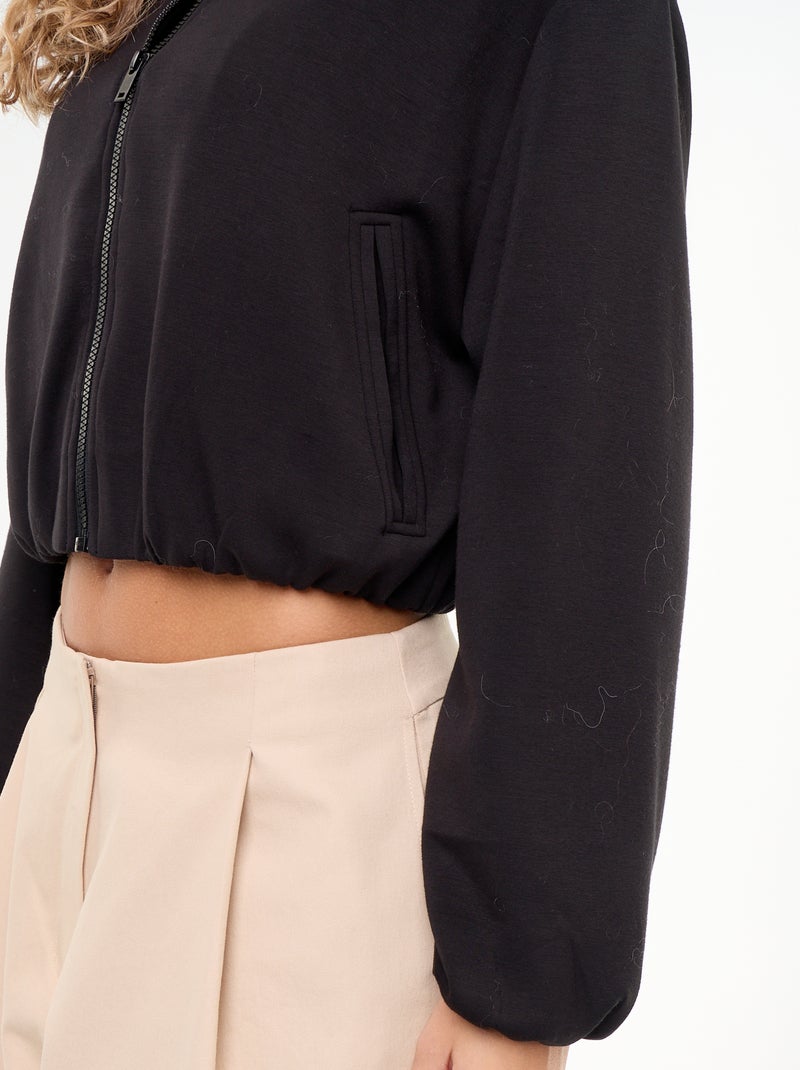 Sweatvest met rits en overhemdkraag Zwart - Kiabi