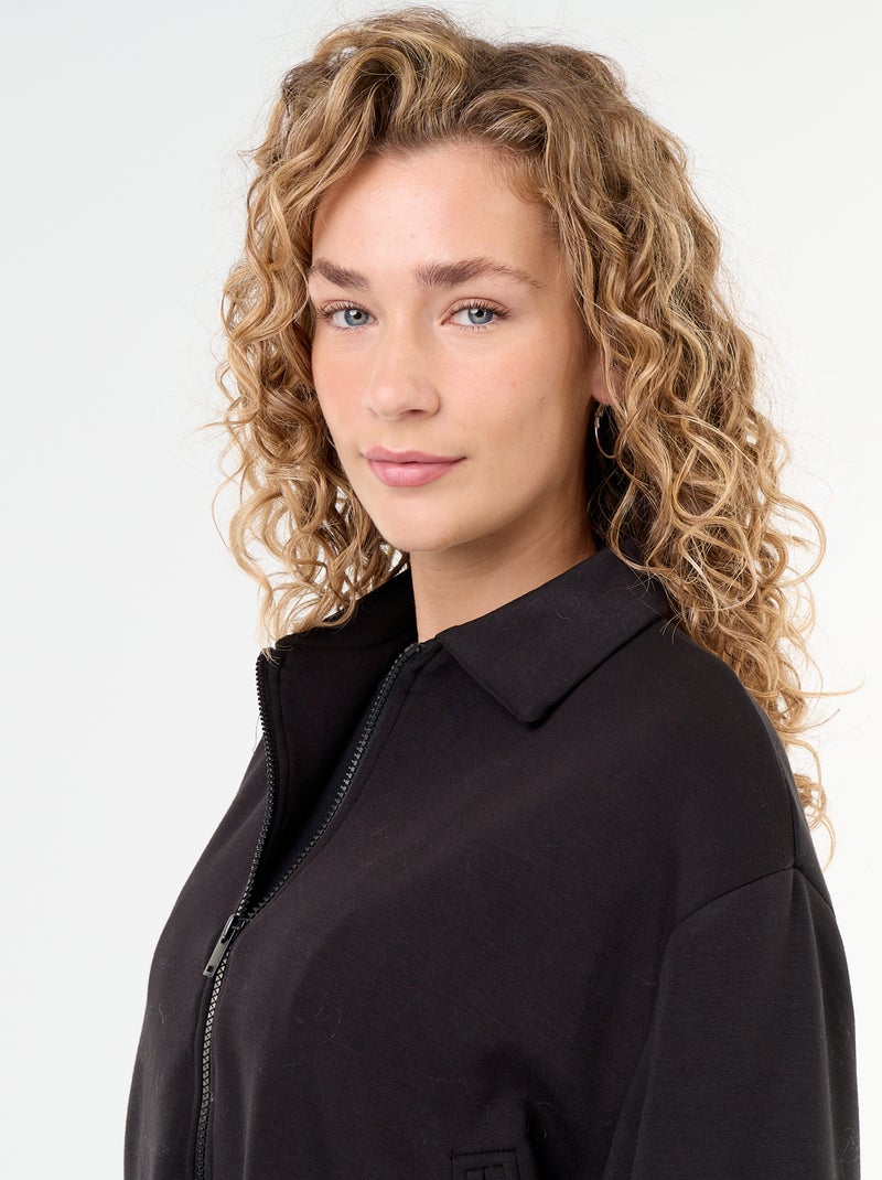 Sweatvest met rits en overhemdkraag Zwart - Kiabi