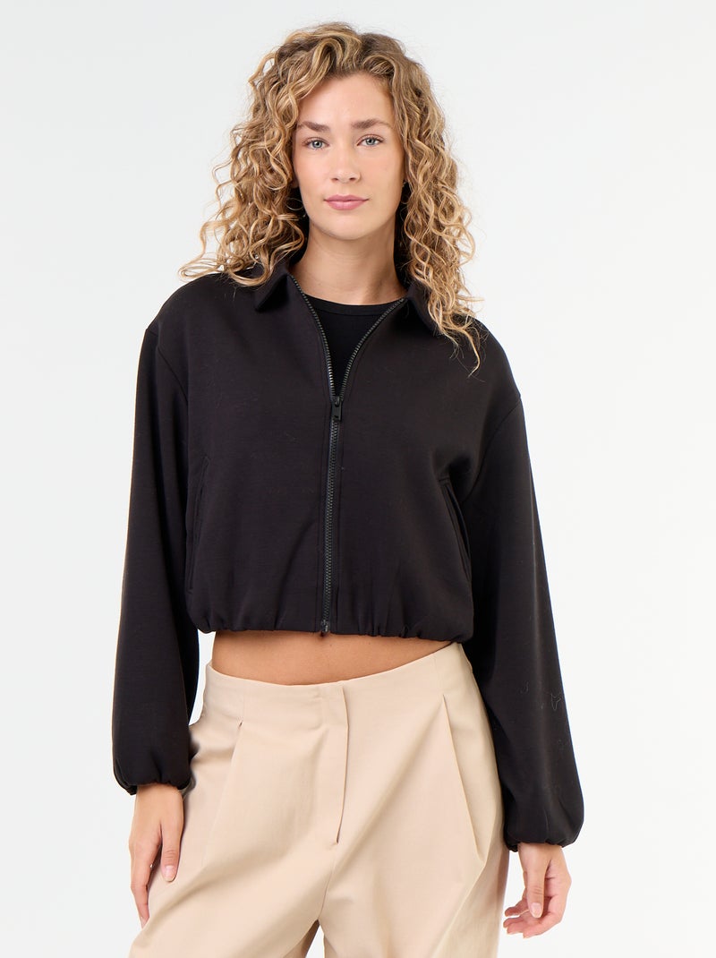 Sweatvest met rits en overhemdkraag Zwart - Kiabi