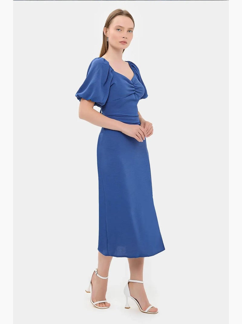Sweetheart hals midi-jurk met zijsplit hiccup Kobaltblauw - Kiabi
